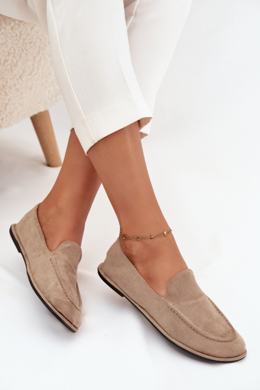 Women's Loafers Made of Eco Suede Flat Beige Miryelle Women's Loafers Made of Eco Suede Flat Beige Miryelle