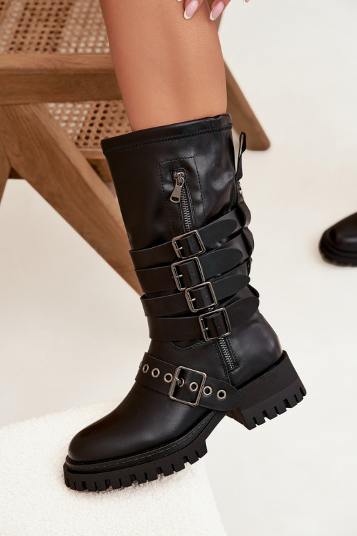 Insulated Women's Boots with Straps and Buckles Black Ivaline Insulated Women's Boots with Straps and Buckles Black Ivaline