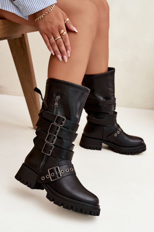 Insulated Women's Boots with Straps and Buckles Black Ivaline Insulated Women's Boots with Straps and Buckles Black Ivaline