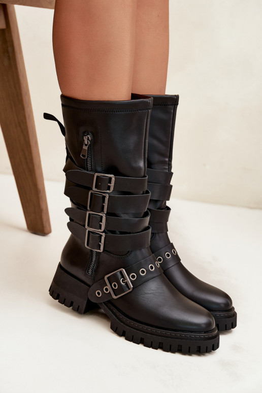Insulated Women's Boots with Straps and Buckles Black Ivaline Insulated Women's Boots with Straps and Buckles Black Ivaline
