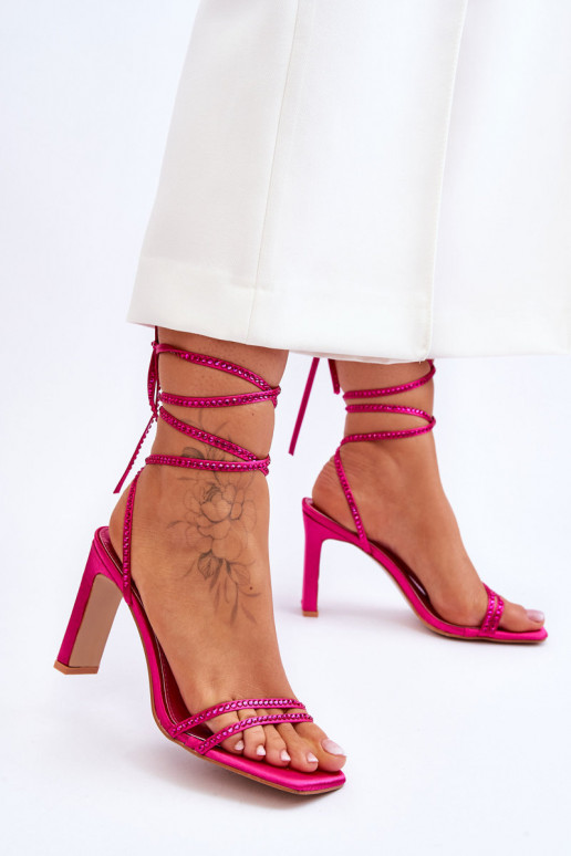 Elegant Tied Sandals With Rhinestones Fuchsia Nessy Elegant Tied Sandals With Rhinestones Fuchsia Nessy