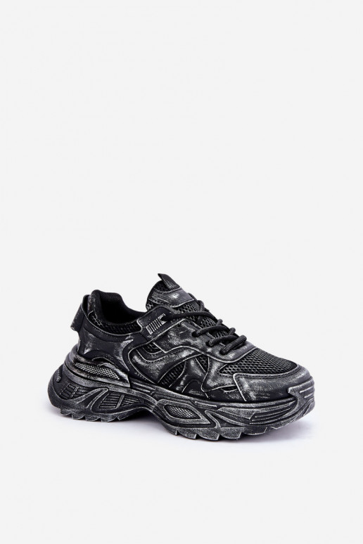 Sneakersy Damskie Z Przetarciami Na Platformie Czarne Seladwen Sneakersy Damskie Z Przetarciami Na Platformie Czarne Seladwen