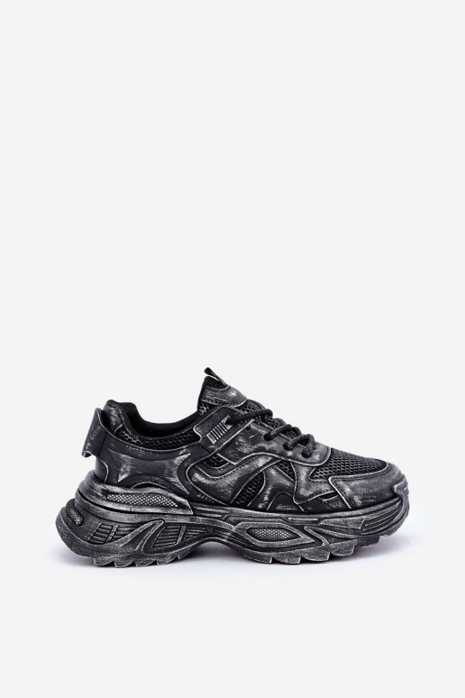 copy of Sneakersy Damskie Z Przetarciami Na Platformie Czarne Seladwen