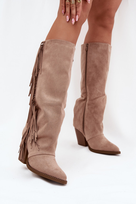 Women's Cowboy Boots With Fringes On A Heel Beige Tivara Women's Cowboy Boots With Fringes On A Heel Beige Tivara