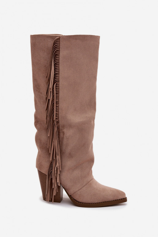 Women's Cowboy Boots With Fringes On A Heel Beige Tivara Women's Cowboy Boots With Fringes On A Heel Beige Tivara