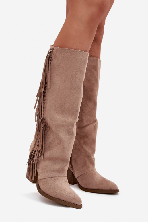 Women's Cowboy Boots With Fringes On A Heel Beige Tivara Women's Cowboy Boots With Fringes On A Heel Beige Tivara