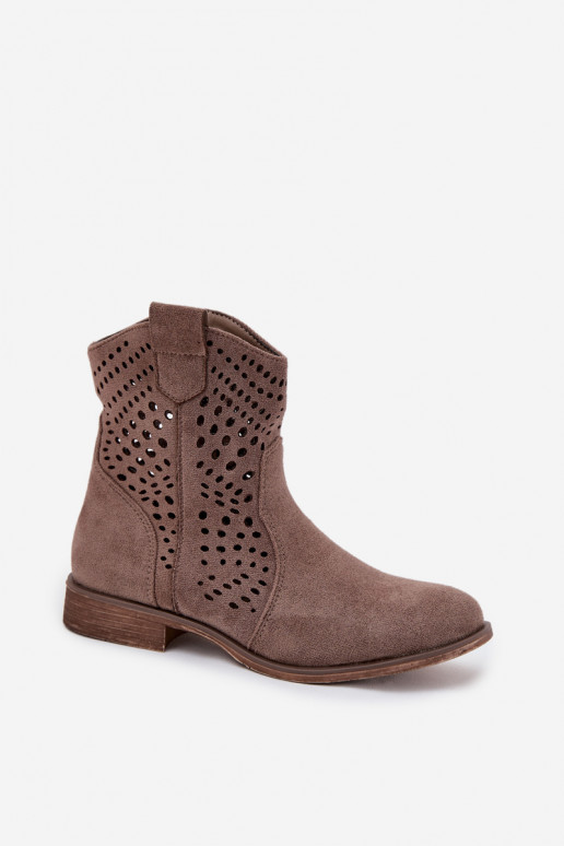 Openwork Women's Ankle Boots Flat Heel Dark Beige Amisna Openwork Women's Ankle Boots Flat Heel Dark Beige Amisna
