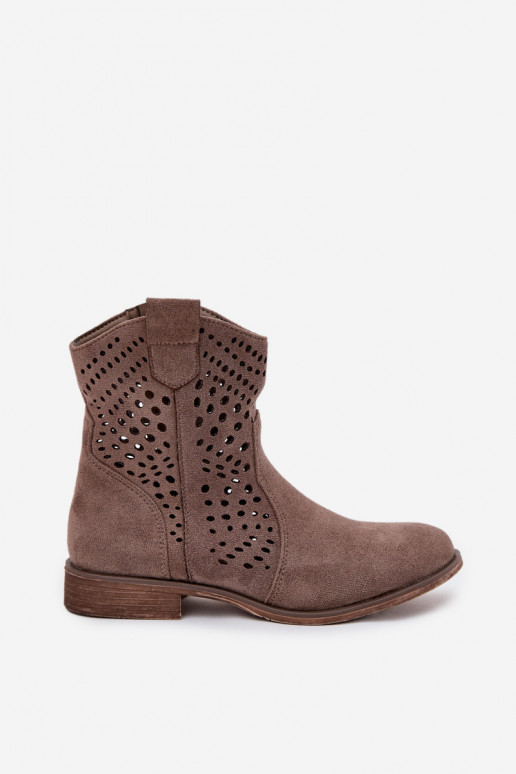Openwork Women's Ankle Boots Flat Heel Dark Beige Amisna Openwork Women's Ankle Boots Flat Heel Dark Beige Amisna