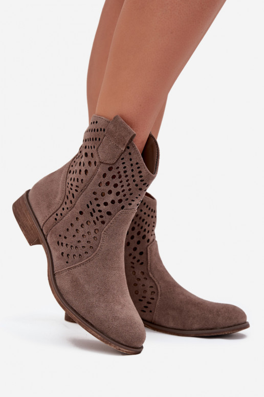 Openwork Women's Ankle Boots Flat Heel Dark Beige Amisna Openwork Women's Ankle Boots Flat Heel Dark Beige Amisna