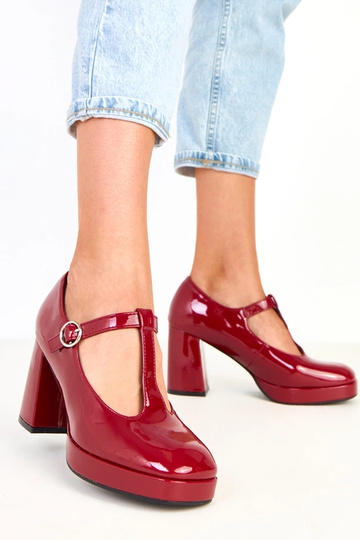 Bordowe półbuty na słupku z... 2