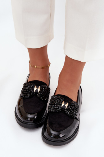 Lacquered Women's Moccasins With Bow S.Barski HY51-319 Black