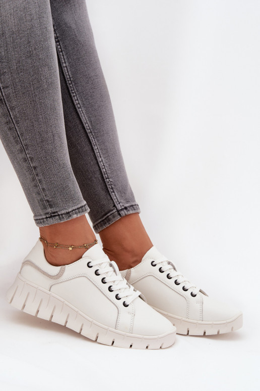 Leather Women's Shoes with Laces Vinceza 41493 White Leather Women's Shoes with Laces Vinceza 41493 White