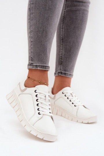 Leather Women's Shoes with Laces Vinceza 41493 White 2
