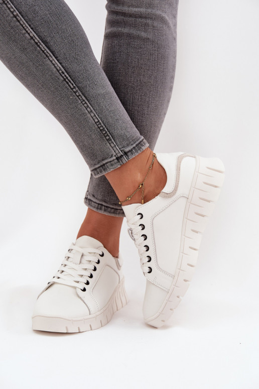Leather Women's Shoes with Laces Vinceza 41493 White Leather Women's Shoes with Laces Vinceza 41493 White