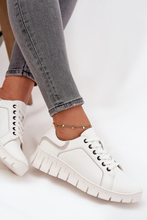 Leather Women's Shoes with Laces Vinceza 41493 White Leather Women's Shoes with Laces Vinceza 41493 White