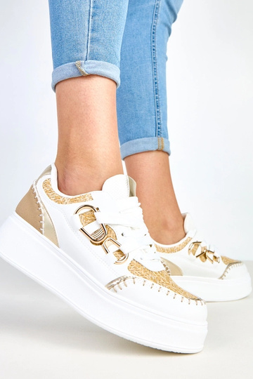 Beżowe sneakersy na platformie z plecioną wstawką Lina 2