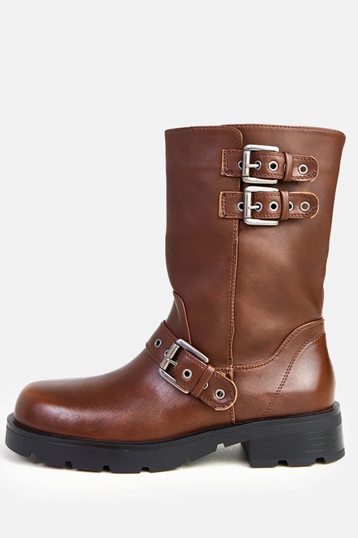 Brązowe botki na platformie z... Brązowe botki na platformie z...