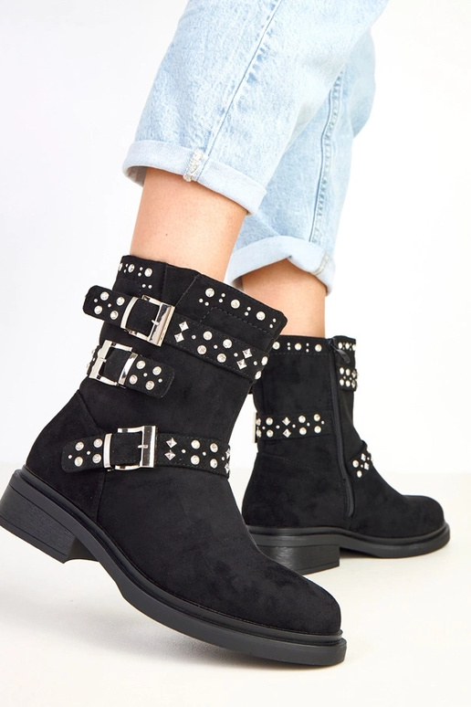 Czarne botki z cyrkoniami na niskim... Czarne botki z cyrkoniami na niskim...