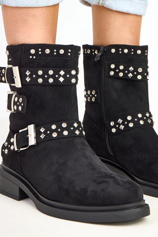 Czarne botki z cyrkoniami na niskim... Czarne botki z cyrkoniami na niskim...