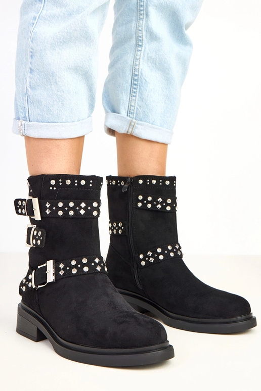 Czarne botki z cyrkoniami na niskim... Czarne botki z cyrkoniami na niskim...