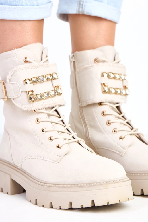 Beżowe ocieplane botki na platformie...