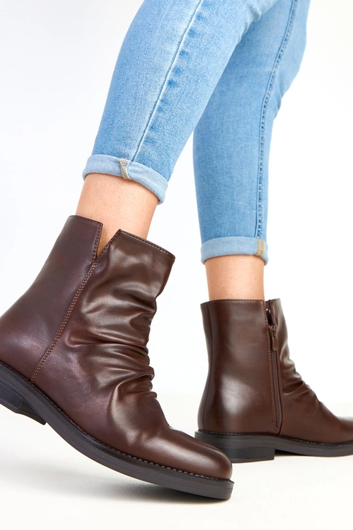 Brązowe botki damskie z marszczeniem... Brązowe botki damskie z marszczeniem...