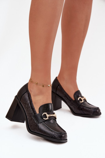 Women's Low Shoes with Heels with Embossing and Gold Detail Black Novella 2