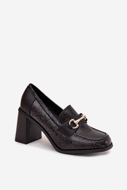 Women's Low Shoes with Heels with Embossing and Gold Detail Black Novella Women's Low Shoes with Heels with Embossing and Gold Detail Black Novella