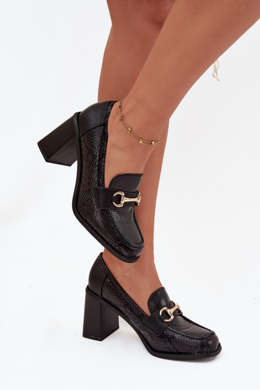 Women's Low Shoes with Heels with Embossing and Gold Detail Black Novella Women's Low Shoes with Heels with Embossing and Gold Detail Black Novella