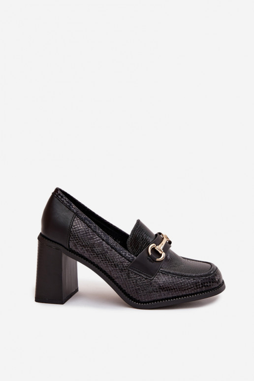 Women's Low Shoes with Heels with Embossing and Gold Detail Black Novella Women's Low Shoes with Heels with Embossing and Gold Detail Black Novella