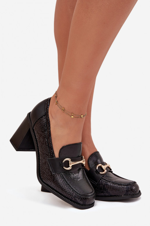 Women's Low Shoes with Heels with Embossing and Gold Detail Black Novella Women's Low Shoes with Heels with Embossing and Gold Detail Black Novella