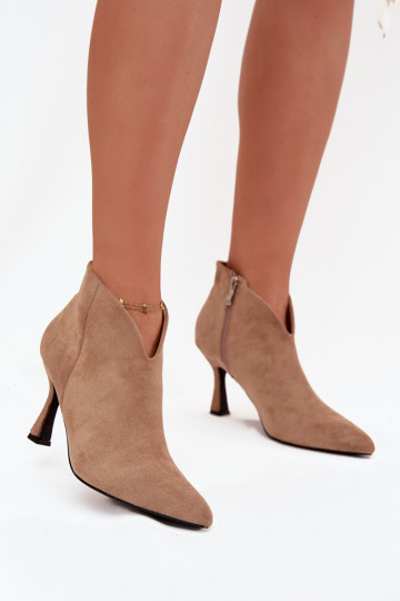 Low Women's Ankle Boots On Heel Eco Suede Beige Jolivra 2
