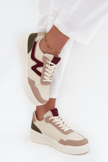 Women's Sneakers on Platform with Gold Inserts Beige Zalvra