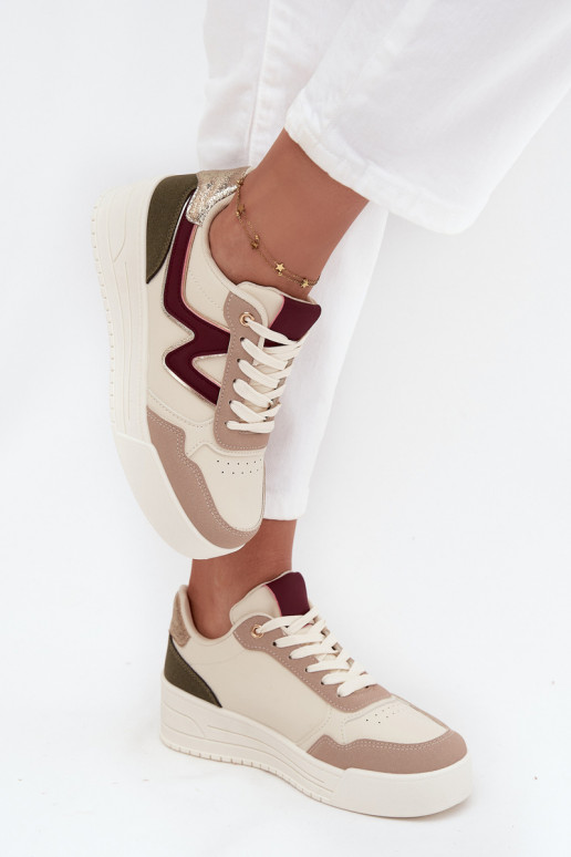 Women's Sneakers on Platform with Gold Inserts Beige Zalvra