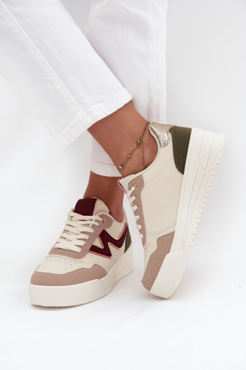 Sneakersy Damskie Na Platformie Ze Złotymi Wstawkami Beżowe Zalvra 2