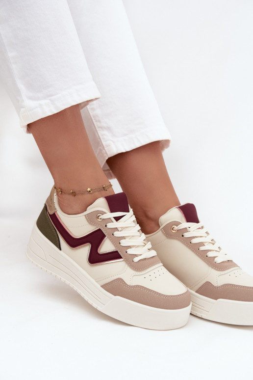 Women's Sneakers on Platform with Gold Inserts Beige Zalvra