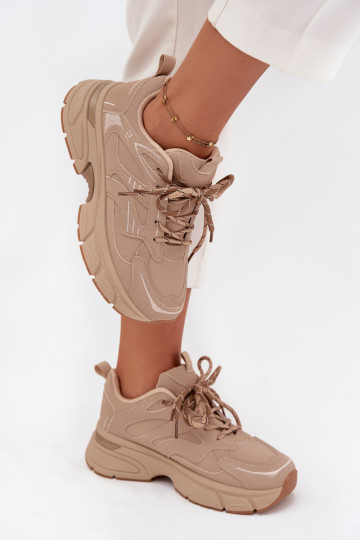 Women's Sports Sneakers With Double Lacing Beige Annelie