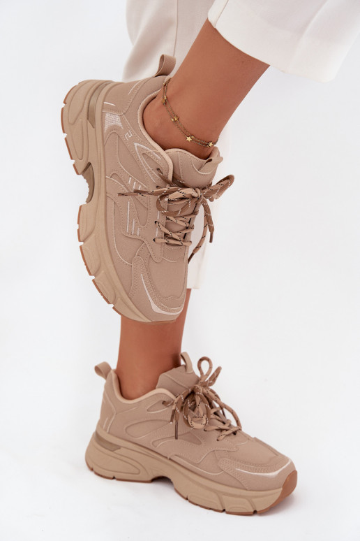 Women's Sports Sneakers With Double Lacing Beige Annelie