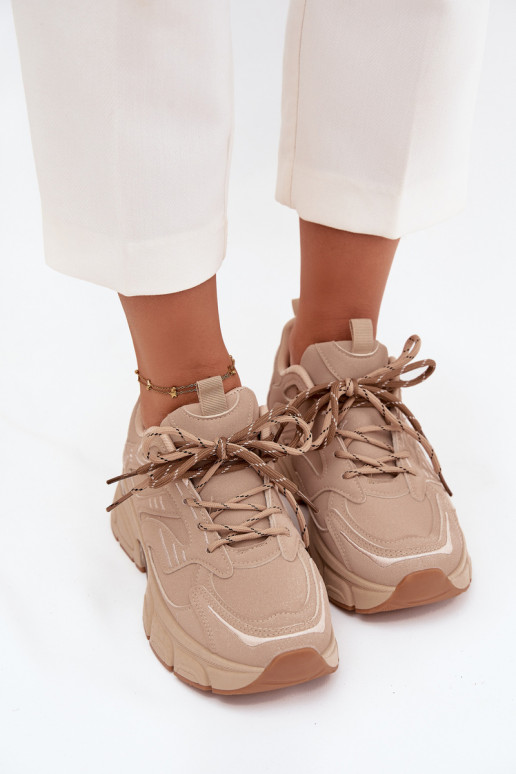 Buty Sportowe Sneakersy DamskiewithPodwójnym Sznurowaniem Beżowe Annelie