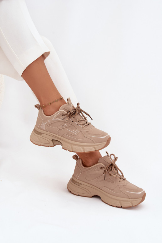 Women's Sports Sneakers With Double Lacing Beige Annelie