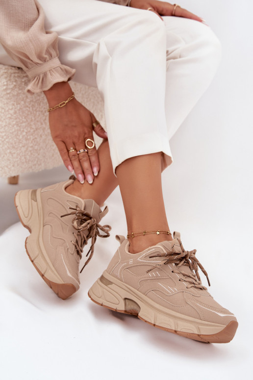 Buty Sportowe Sneakersy DamskiewithPodwójnym Sznurowaniem Beżowe Annelie