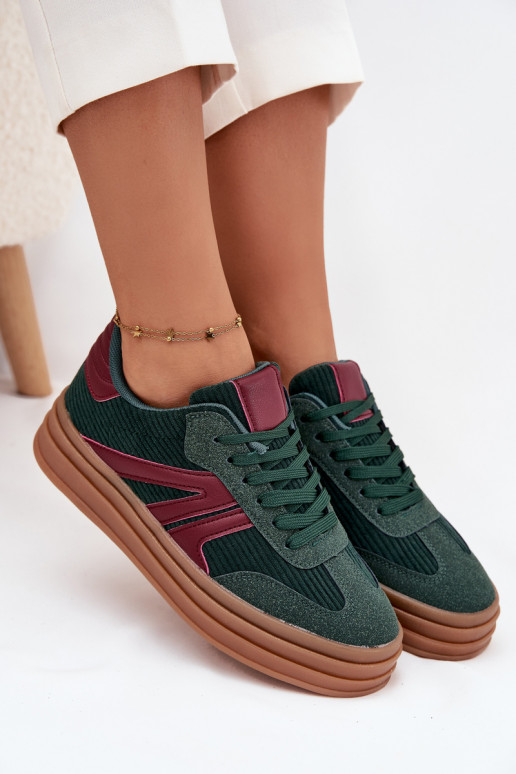 Velvet Women's Sneakers on Platform Green Skye Velvet Women's Sneakers on Platform Green Skye