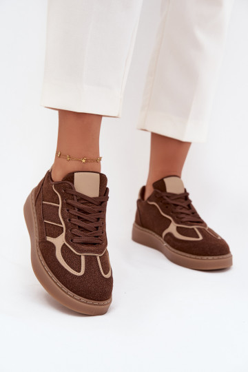 Niskie Sneakersy Damskie Brązowe Brenelle
