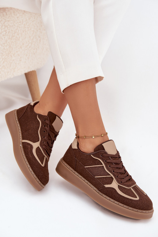 Niskie Sneakersy Damskie Brązowe Brenelle