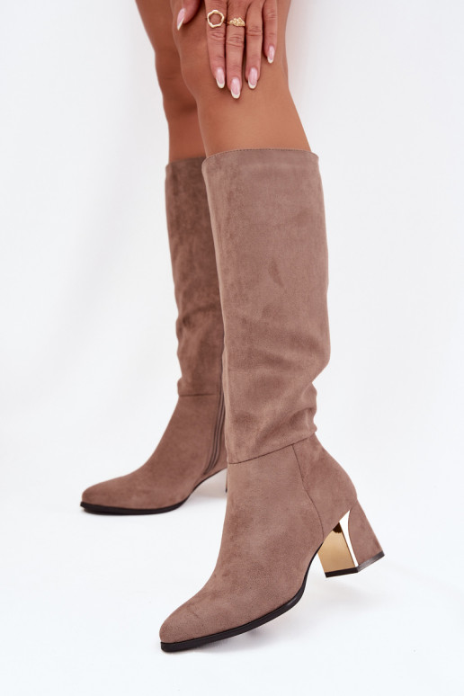 Women's Heeled Boots with Gold Element Beige Nivarae