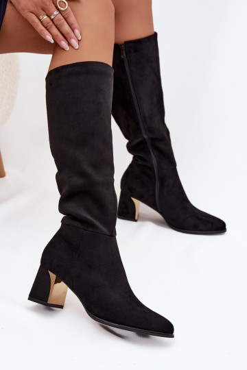 Women's Heeled Boots With Gold Element Black Nivarae