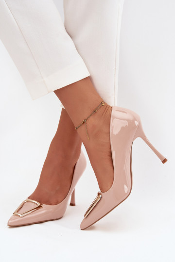 Patent Leather Heels with Gold Detail Beige Paivelle