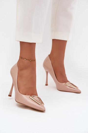 Patent Leather Heels with Gold Detail Beige Paivelle 2