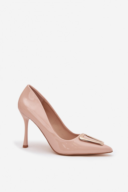 Patent Leather Heels with Gold Detail Beige Paivelle Patent Leather Heels with Gold Detail Beige Paivelle