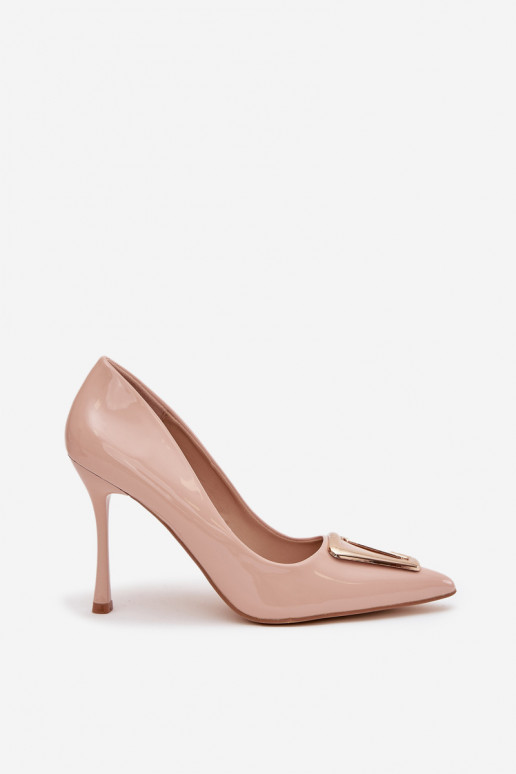 Patent Leather Heels with Gold Detail Beige Paivelle Patent Leather Heels with Gold Detail Beige Paivelle